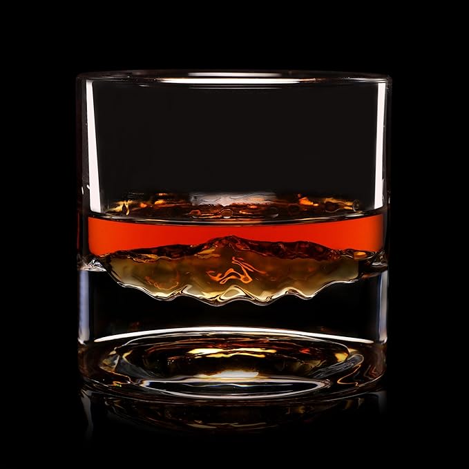 Smoky Mountain Heavy Crystal Whiskey Glasses Gift Set of 2, Thick Freezable Bourbon Glass 1lb Each, Premium Whiskey Gifts for Men, Frozen Crystal Chills Cocktails, 10 oz