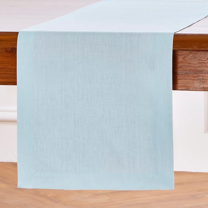 Solino Home Linen Ice Water Table Runner 48 Inches - 100% Pure Linen Farmhouse Short Table Runner 14 x 48 Inch Ideal for Dresser and Coffee Tables - Fete