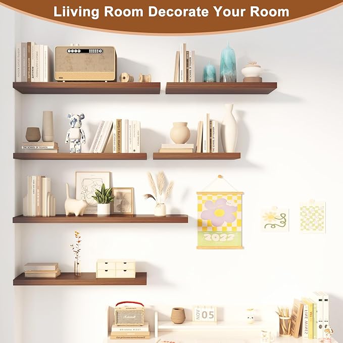 12 Inch Deep Floating Shelves for Wall 2 Pack Floating Shelves Large Storage Space Wall Mount Shelf for Living Room Kitchen Bathroom 36" W x 12" D x 1.2" H Rustic Brown