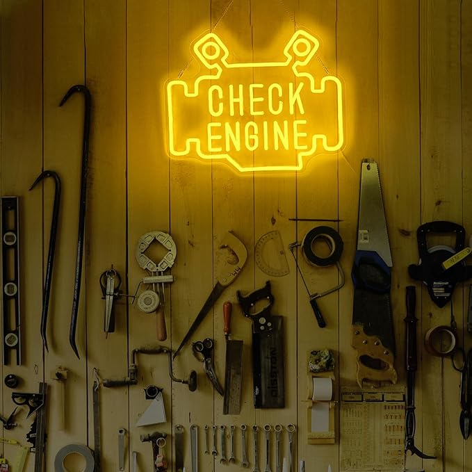 Check Engine Neon Signs for wall decor, Garage Neon Sign for Man Cave, Piston Engine Led Light Signs with Dimmer, Piston Decoration USB Powered with Switch