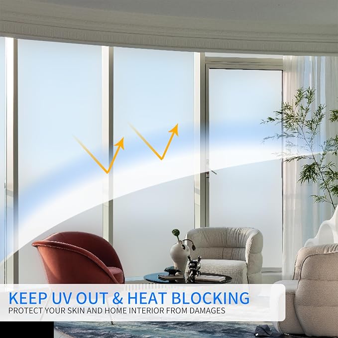 Window Privacy Film with Installation Tools, Static Cling, Anti UV, Heat Control, Ideal for Home Shower Office Glass Door (White Frosted, 17.5X78.7Inch)