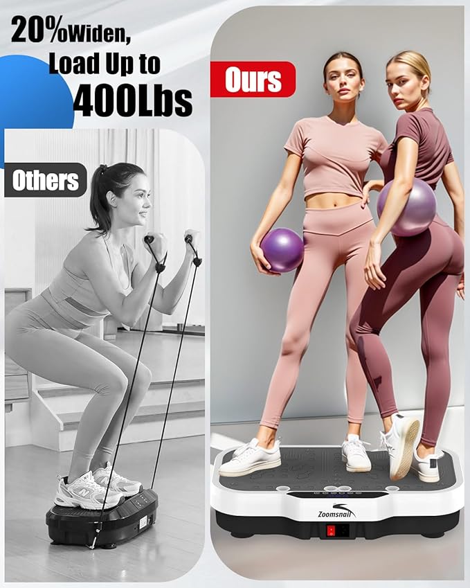 Vibration Plate Exercise Machine, 8000 Vibrations/min Adjustable Fitness Platform, 400 Lbs Capacity Whole Body Workout Extra Large Size Platform with Bluetooth for Weight Loss, Women & Men