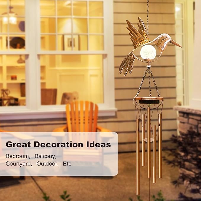 Wind Chimes Outdoor Indoor Decor: Birthday Gifts for Mom Grandma - Outside Lights for Garden Yard Patio Porch (Hummingbird)