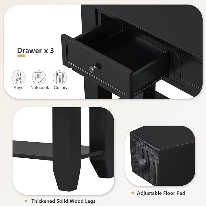 Farmhouse Modern Console Table 55.4-Inch Entryway Sofa Table with Drawers & Storage Shelf for Living Room Hallway Entrance, Black