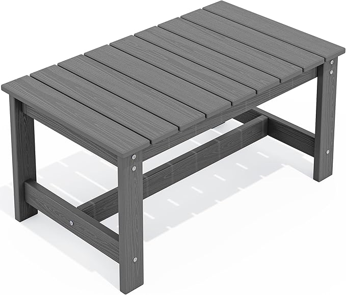 SERWALL Outdoor Coffee Table, HDPE Patio Coffee Table for Outside, Grey