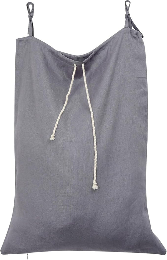 Linen Hanging Laundry Bag, Over The Door Laundry Hamper for Dirty Clothes, Drawstring Closure with Bottom Zipper, Gray