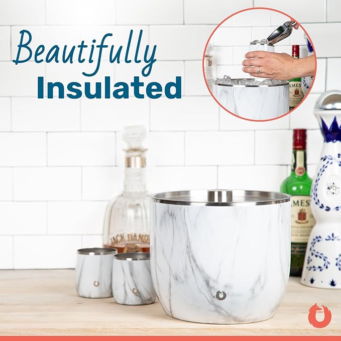 SNOWFOX XL Premium Vacuum Insulated Double Wall Stainless Steel Ice Bucket with Lid/Scoop, Bar Accessories, Large Elegant Party Bucket, Chill Several Bottles, Beautiful Entertaining, 7L, Natural Teak