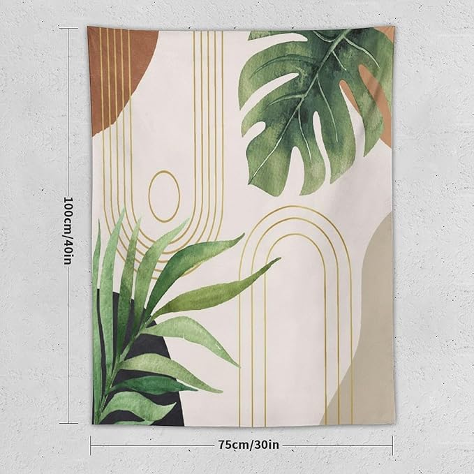 Abstract Boho Tapestry, Mid Century Tropical Tree Leaves Modern Geometric Arch Bohemian Botanical Tapestry, Home Aesthetic Wall Hanging Art Decor for Living Room Bedroom Dormitory 50x60 Inch