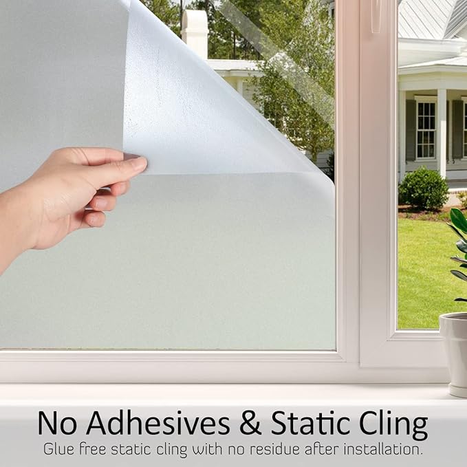 HIDBEA Frosted Window Privacy Film Heat Control UV Blocking, Static Cling Non-Adhesive Reusable Door coverings for Bathroom Home Office (Frosted 35.4 Inch x 32.8 Feet)