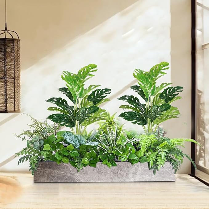 Melorca&Guilla Artificial Plants 2PCS 30“Large Fake Monstera Plants,Faux Tropical Palm Plant,Tall Artificial Tree Greenery Shrubs Bushes for Garden Porch Window Box Shop Office Home Décor