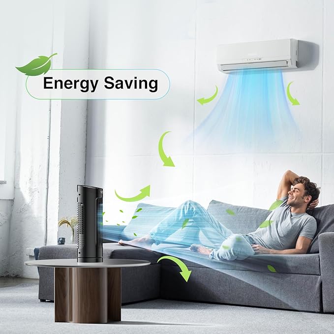 VCK 13'' Tower Fan for Bedroom,27ft/s Velocity Quiet Floor Fan,90° Bladeless Fan for Indoors with 3 Speeds,3 Modes,Oscillating Fans for Indoors,Portable Desk Table Fans for Room, Home,Office