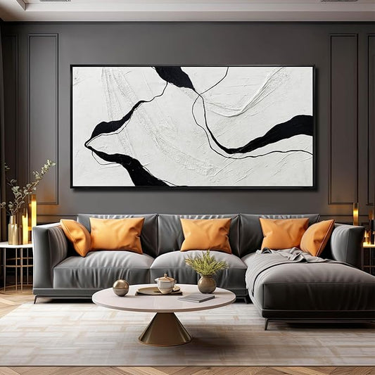 Large Framed Abstract Wall Art 29"x58" Black and White Contemporary Line Canvas Neutral Wall Decor for Modern Living Room Office Bedroom