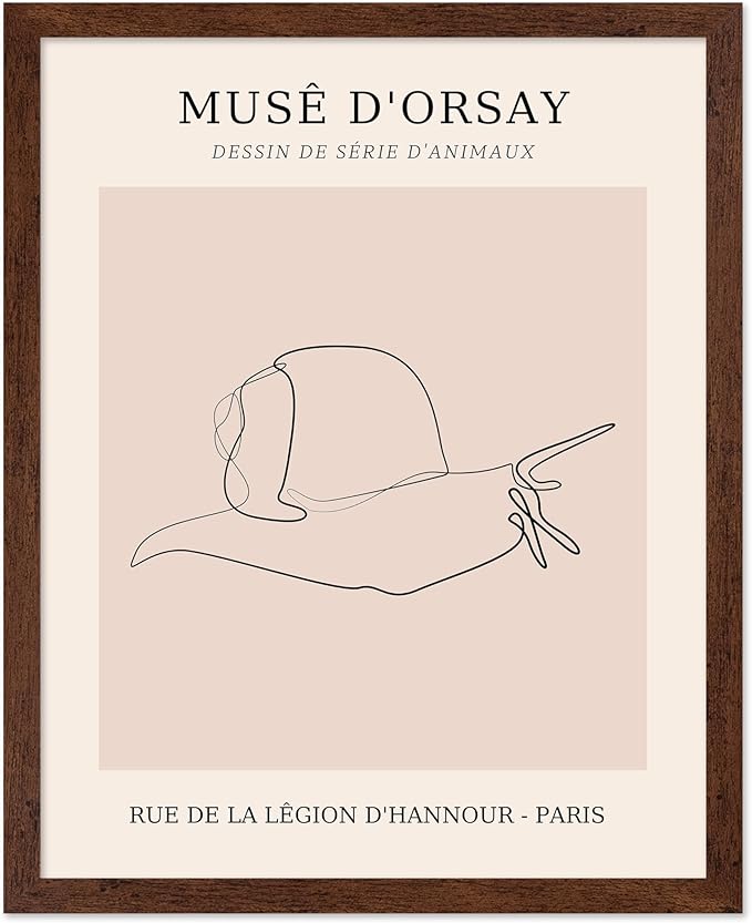 Poster Master Vintage Poster - Retro One Line Snail Drawing Print - Snail Line Art - Minimal Gift for Men, Women, Animal Lover - Abstract Wall Decor for Home, Office, 11x14 Brown Framed