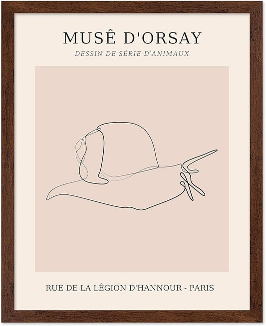 Poster Master Vintage Poster - Retro One Line Snail Drawing Print - Snail Line Art - Minimal Gift for Men, Women, Animal Lover - Abstract Wall Decor for Home, Office, 11x14 Brown Framed