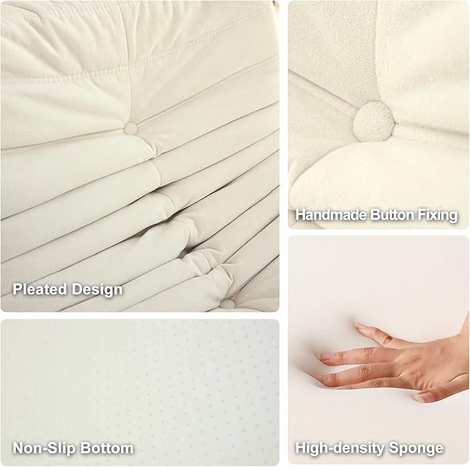 Full Foam Corner Chair – Comfortable Floor Couch for Adults, Waterproof Upholstery, Armless Fireside Lounge Chair for Living Room, Apartment, or Office (White)