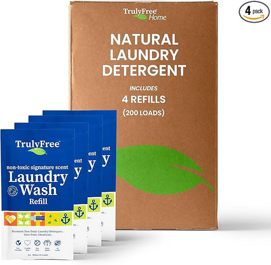Laundry Detergent for Sensitive Skin | Gentle & Safe for Baby Clothes | Plant-Based | 4 Pack Refill Powder | Easy to Dissolve to Create a Liquid | Signature Wash Scented (200 Loads)