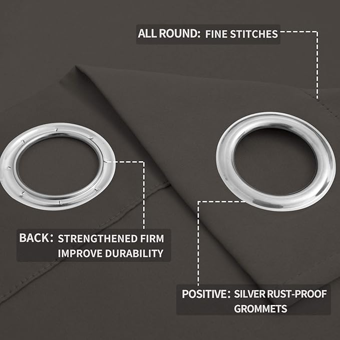 Easy-Going Blackout Curtains for Bedroom, Solid Thermal Insulated Grommet and Noise Reduction Window Drapes, Room Darkening Curtains for Living Room, 2 Panels (52x108 in,Taupe)