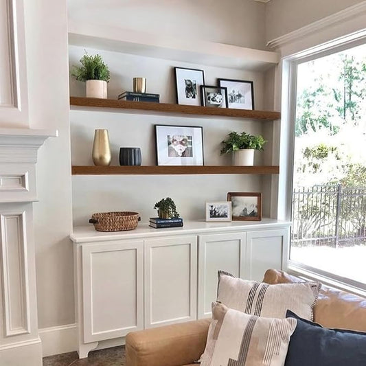 IAE Walnut Floating Wall Shelves 48 inch, Bathroom Shelves Wall Mounted,Invisible Shelves Floating Kitchen Shelves,Wooden Wall Shelves with Brackets for Living Room Wall Mounted,Easy Install,Set of 2