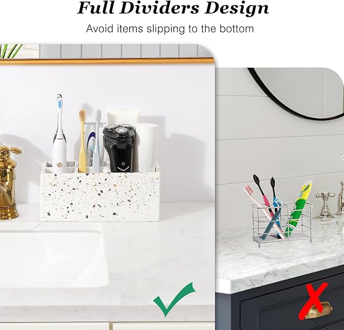 Luxspire Toothbrush Holder for Bathroom, 5 Slots Bathroom Counter Organizer Toothbrush and Toothpaste Holder, Bathroom Accessories for Restroom Bathroom, Terrazzo
