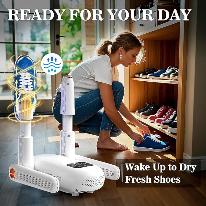Shoe Dryer & Boot Dryer with Deodorizer – Shoe-Friendly Technology, Shoe Warmer with Heat Blower Fan, Dries 4 Shoes at Once and Odor Removal - Ideal for Ski Shoes, Boots, Gloves, and Hats