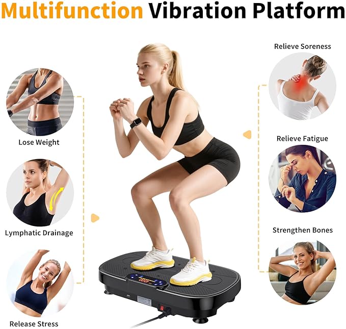 Vibration Plate Exercise Machine, Vibrating Plate Machine with Bluetooth for Lymphatic Drainage, Vibration Platform for Women Men Full Body Weight Loss