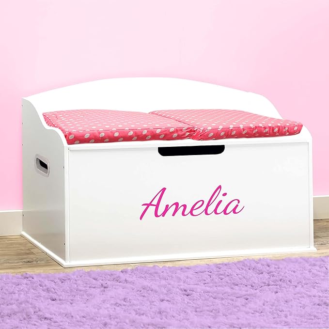 DIBSIES Personalized Creative Wonders Toy Box, Signature Series for Girls, 30 x 19.25 x 18 inches, Soft-Close Lid (White)