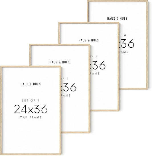 Haus and Hues 24"x36" Beige Oak Wood Frames Set of 4 - 24x36 Natural Wood Frames for Posters, 24x36 Frame Wood, 24x36 Poster Frames for Wall, 24x36 Frame Light Wood, Picture Frames 24x36 Picture Frame 24x36 Wood Frame 24x36 (Beige Oak)