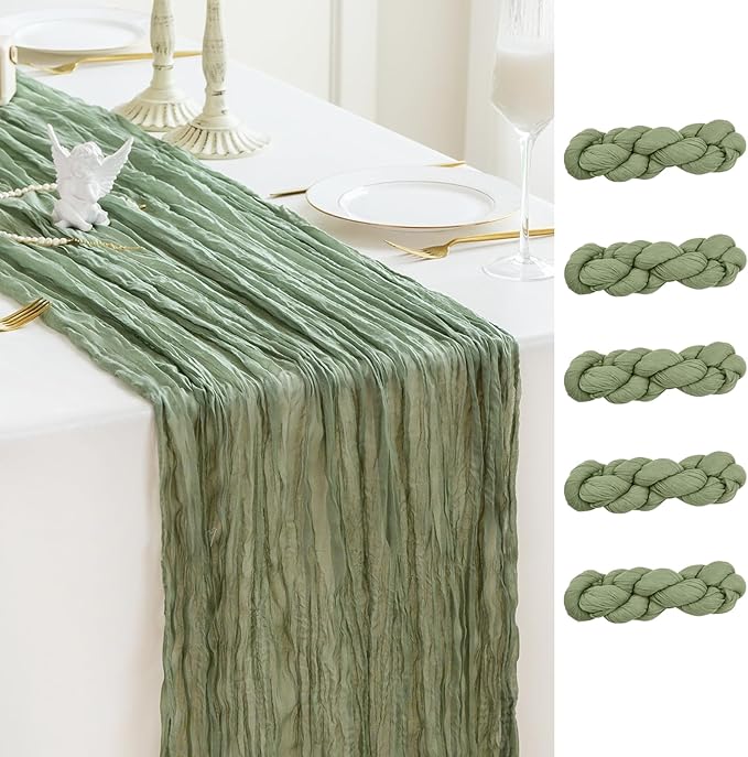 Sioloc 5 Pack Sage Green Cheesecloth Table Runner Fall Autumn Decor for Home 10ft Table Cloth for Tea Wedding Birthday Party Baby Bridal Shower Halloween Thanksgiving