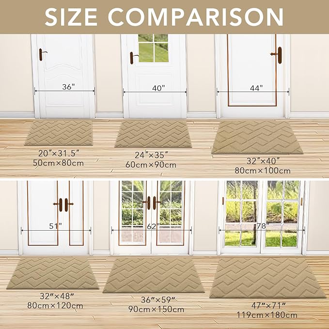 hicorfe Front Door Mat Outside Entrance,32"x40" Absorbent Muddy Dirt Resist Welcome Door Mats Outdoor Indoor,Stain and Fade Resistant,Non Slip Backing Entry Mat Doormat for Entryway(Beige)