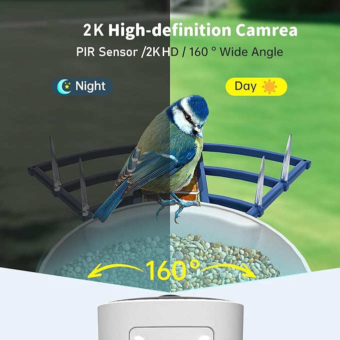 Smart Bird Feeder with Camera Solar Powered & AI Bi rd Identification, 2.4Ghz WiFi Bird feeders for Outdoors, 2K Live Video, Nstant Arrival Alerts - Best Gifts for Bi rd Lovers（Indigo Blue）