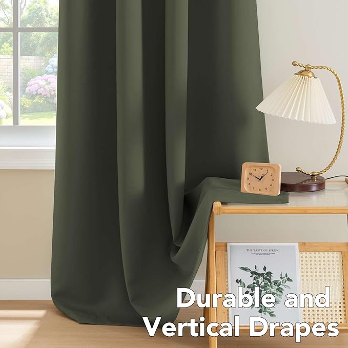 H.VERSAILTEX Blackout Window Curtain Panels Thermal Insulated Room Darkening Solid Grommet Curtains/Drapes for Bedroom Privacy Protection (Set of 2 Panels,52 by 63 Inch Long, Olive)