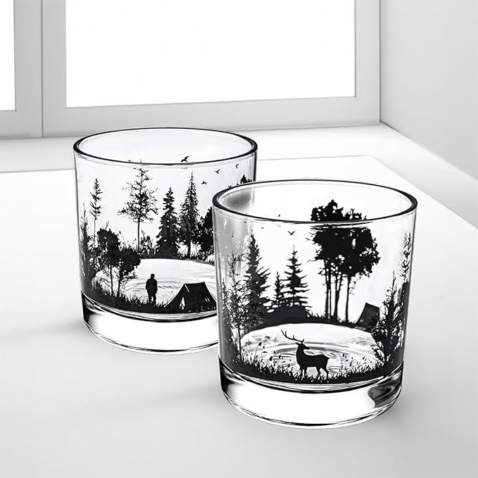 Old Fashioned Whiskey Glasses, Stemless Wine Glasses with Gift Box, 10Oz Rocks Glass for Scotch Cocktail Bourbon Vodka Liquor, Unique Gifts for Dad, Husband, Father's Day, Anniversary