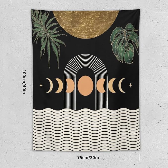 Abstract Boho Tapestry, Mid Century Tropical Tree Leaves Modern Geometric Arch Bohemian Botanical Tapestry, Home Aesthetic Wall Hanging Art Decor for Living Room Bedroom Dormitory 30x40 Inch