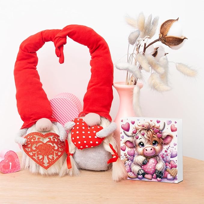Valentines Day Decor Valentines Day Decorations Valentines Day Office Decor Valentines Day Table Decor Pink Valentines Day Decorations Valentines Decor Gifts for Girlfriend, Highland Cow Wooden Decor