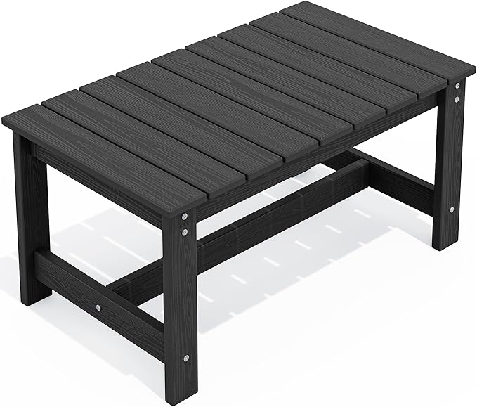 SERWALL Outdoor Coffee Table, HDPE Patio Coffee Table for Outside, Rectangle, Black