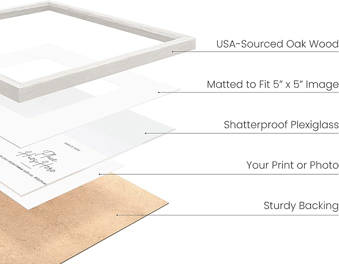 HAUS AND HUES 10x10 Square Picture Frames Set of 15 - White Oak Frames with Plexiglass, Modern Style, Wall Mountable
