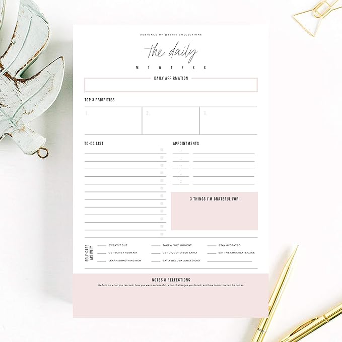 Bliss Collections Daily Planning Pad, To Do List Notebook - Undated Tear-Off Sheets Notepad - Work Calendar, Organizer, Scheduler for Goals, Tasks - Simple (Pink), 6" x 9", 50 Sheets