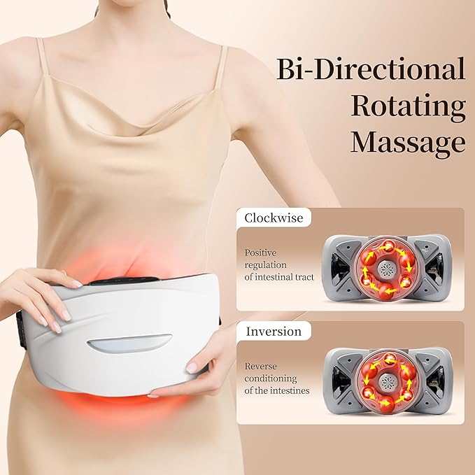 Intelligent Heated Massage Belt, Multi-Function Kneading Massager with Red Light Therapy, Natural Stone Massage for Waist and Abdomen