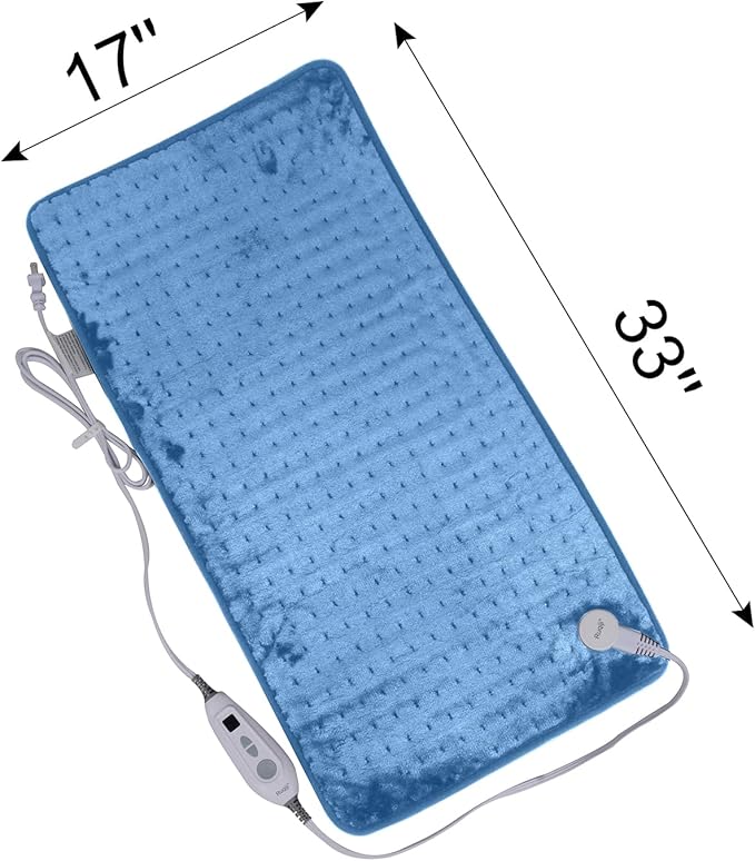 Ruqiji 17''x33'' XXXL King Size Flannel Electric Heating Patches with 120 Minutes Auto Shut Off&6 Temperature Settings, Pain Relief for Back/Neck/Shoulders/Menstrual Pain/Leg Cramp(Light Blue)