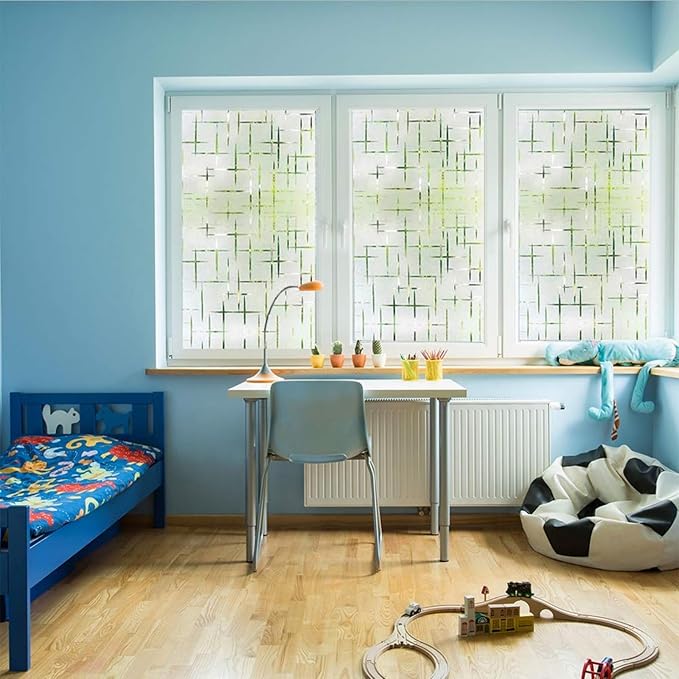 Finnez Frosted Window Film Non-Adhesive, Frosting Privacy Film for Glass Windows, Self Static-Cling Decorative Window Cling for Home Office UV Protection Cross Pattern 11.8 x 78.7 inches