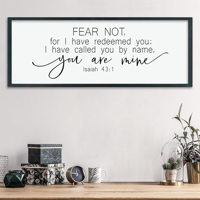 LuZhiQiang Fear Not for I Have Redeemed You Wall Decor Art 40"×15" Isaiah 43:1 Bible Verse Sign Christian Scripture Large Wood Framed Wall Hanging (Black)