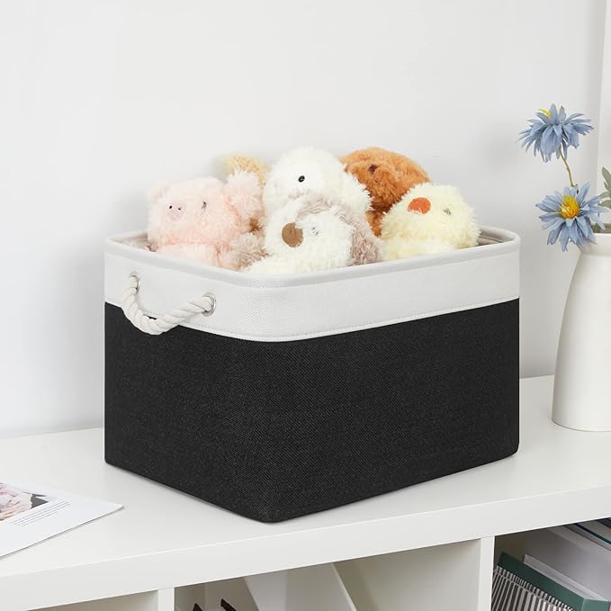 Bidtakay Black Storage Baskets for Shelves [3-pack] Collapsible Organizer Baskets for Laundry Storage 15 X 11 X 9.5 Inches Dog Toy Bins Fabric Storage Bins for Bedroom Home Storage