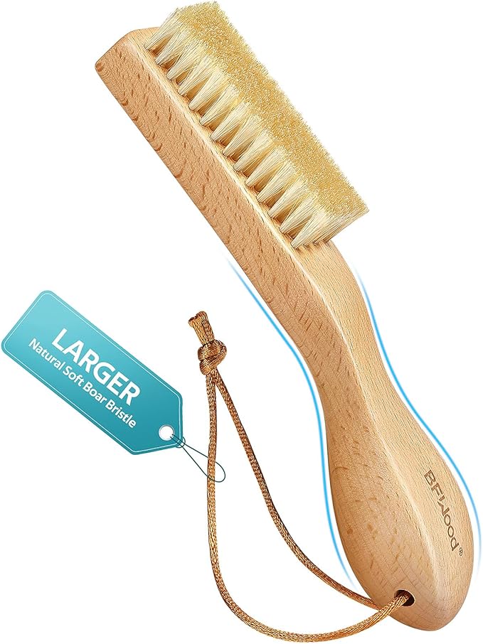 BFWood Laundry Stain Brush, Large Natural Soft Boar Bristles, Removes Tough Stains from Delicate Fabrics Like Knits, Cotton, and Linens, Gentle on Fabrics, No Damage