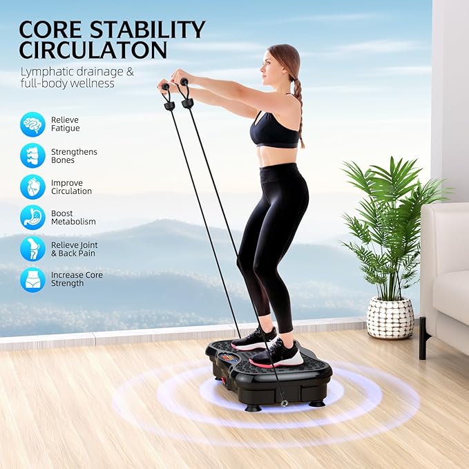 Vibration Plate Exercise Machine, Lymphatic Drainage Machine for Weight Loss, Lymphatic Drainage & Muscle Recovery, Multiple Speeds with Bluetooth & Remote, Max User Weight 330lbs