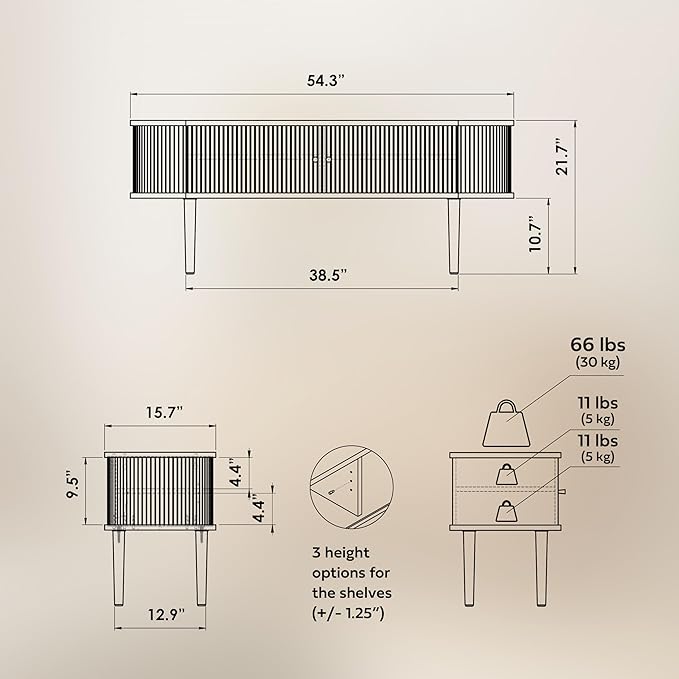 WERMO 55'' TV Stand with Storage and Shelves for 32-60 inch TV. Wood Entertainment Center with Doors for Living Room and Bedroom, Mid Century Modern Console Table, Television Stand (Oak)