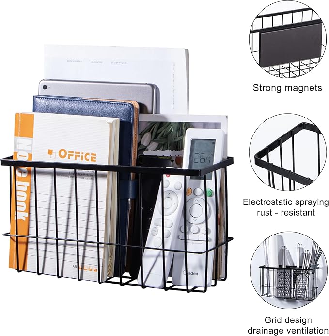 dedoot Magnetic Holder Locker 11"x 3.9"x 5.9" Strong Magnetic Black Mesh Holder Magnetic Basket Organizer Shelf Rack for Whiteboard,Fridge, Sponge, Recipe, Beverage,Refrigerator,Office File Foil