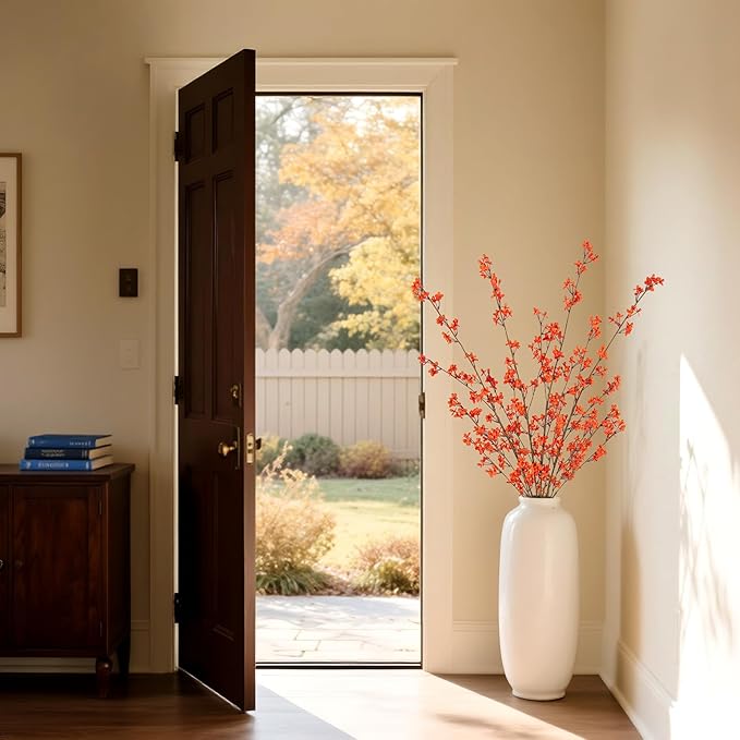 4Pcs Fake Flowers Blossom Branches Artificial Flowers for Indoor Decor, Faux Long Stem Realistic Indoor Plants for Vase Wedding Home Office Bedroom Party Table Centerpieces Decor