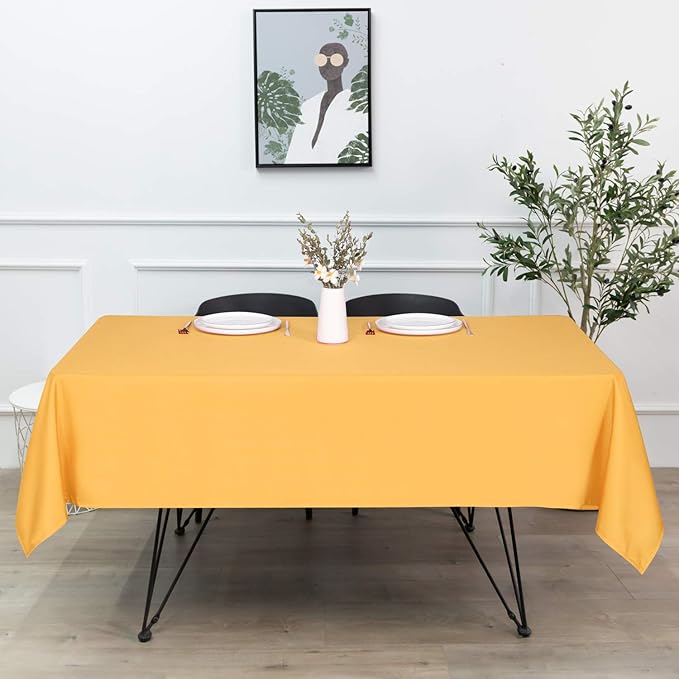 sancua Rectangle Tablecloth - 54 x 54 Inch - Stain and Wrinkle Resistant Washable Polyester Table Cloth, Decorative Fabric Table Cover for Dining Tables, Buffet Parties and Camping, Gold