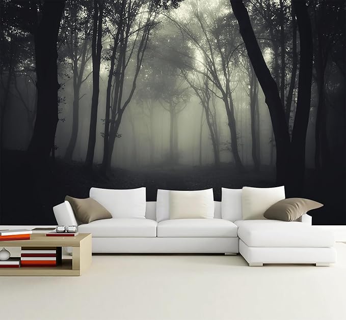 Foggy Black Forest Wallpaper Bedroom Dark Woodland Trees Wall Mural Living Room (Not Peel and Stick)