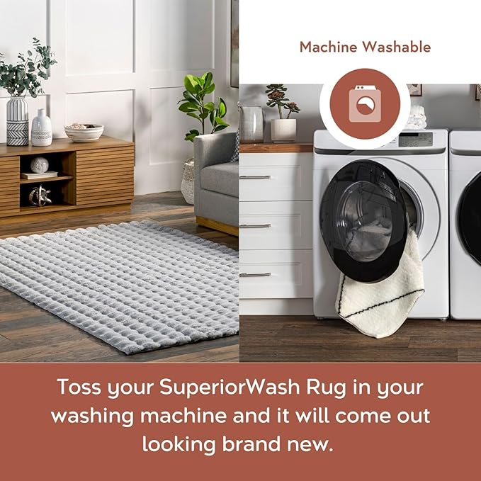 nuLOOM 3'9' x 6' Cozy Plush Area Rug, Machine Washable, Non-Slip, Soft Fluffy Shag Carpet for Living Room Bedroom Kids Room Nursery Home Decor, Jeni Silver